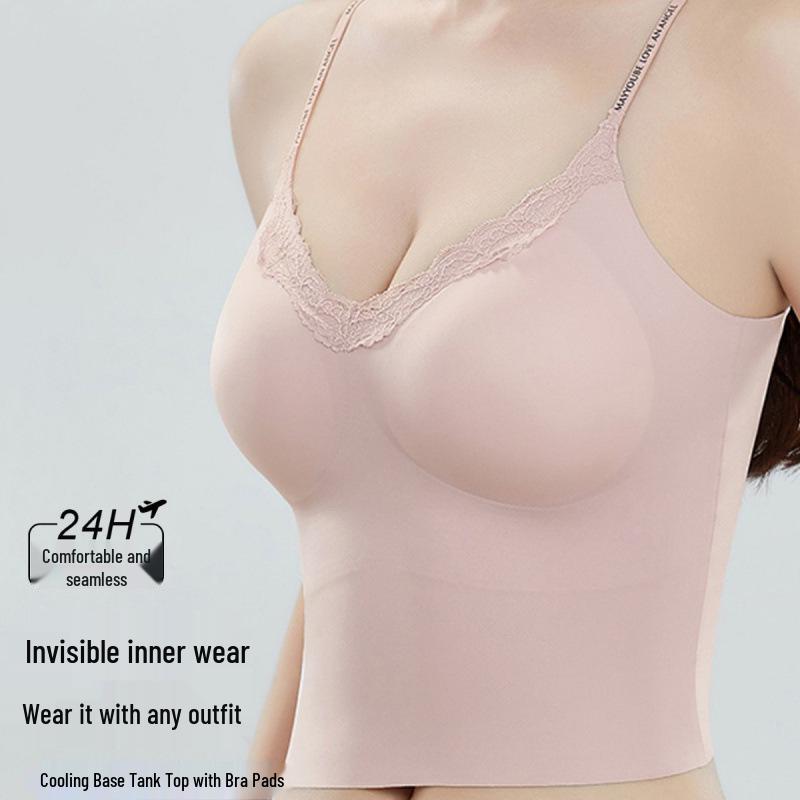 Seamless Lace Racerback Cami with Fixed Cup and Letter Design