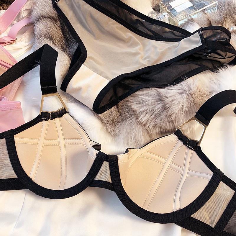 Mode Damen Unterwäsche Set Sexy 1/2 Dünne Schale Push Up BH Set Klassische Karomuster Dessous Verstellbare Breite Träger Festere BHs Slips