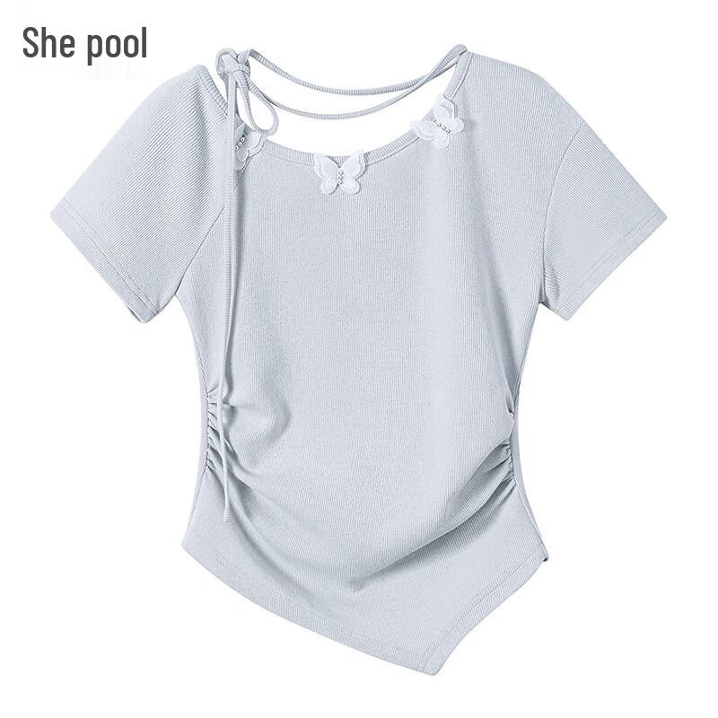 Women s 3D Butterfly Pleated Slim Fit T-Shirt L