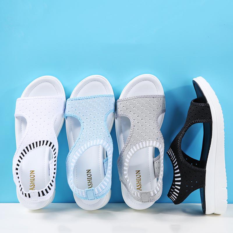 Women Summer Platform Middle Heels Mesh Cotton Fabric Student All-match Wedge Sandals