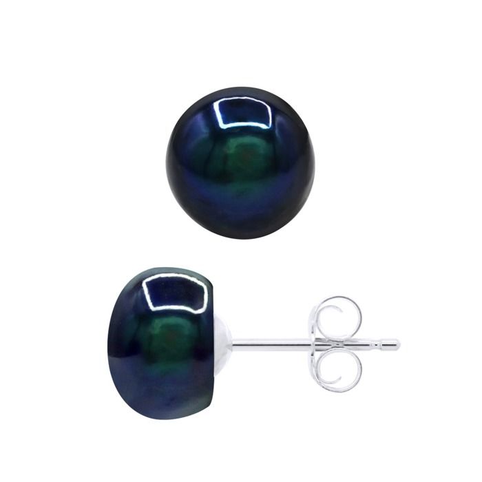 Boucles d'Oreilles - Pearls & Colors - Perle de Culture d'Eau Douce - Perle Noire - Argent 925 - Qualité AAA+ - Femme