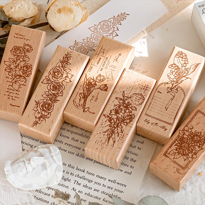 Retro Floral Wood Stamps for Simple Versatile Journals & Watercolor Art