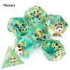 7 Pcs Green Skull Resin Golden Number Sharp Edge Dice Polyhedral Dice Suitable for Role-Playing RPG  Board Game Card Game
