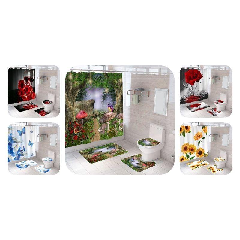 Elegant Modern Style Peva Shower Curtain Set For Bathroom Dry Wet Separation