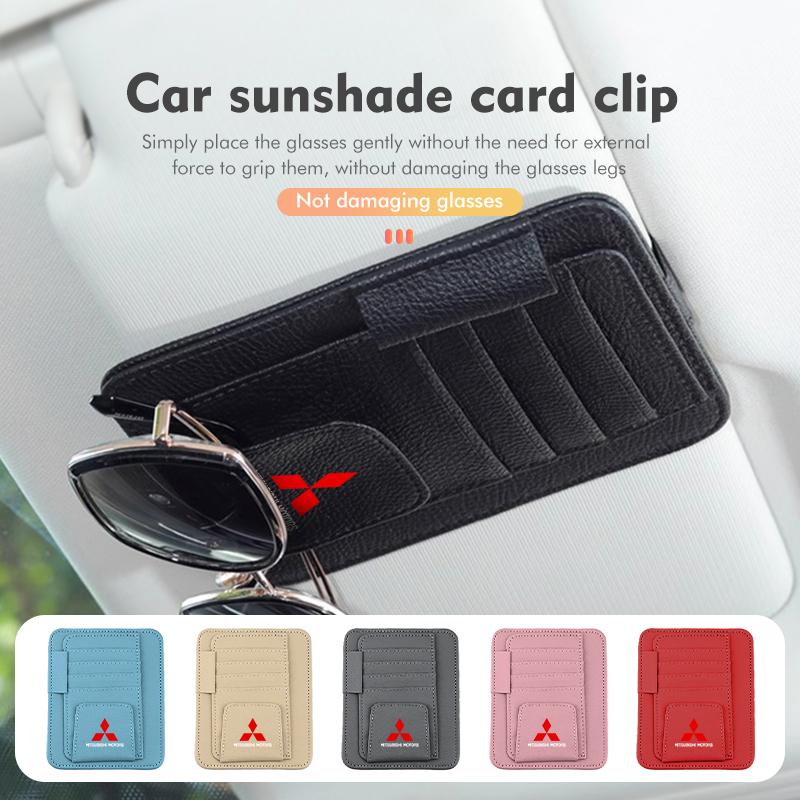 dnsh2 Car Sunglasses Holder Visor Pouch Bag Ticket Card Clip For Mitsubishi Outlander Lancer Eclipse Mirage Xpander Attrage
