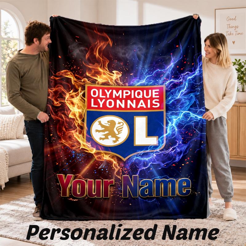Lyon FC Personalized Flannel Blanket Custom Name Text Soft Throw Blanket Home Decor