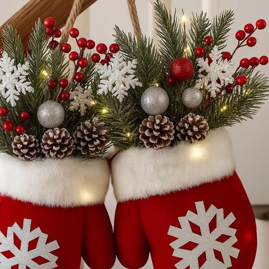 Christmas Decoration LED Light Decor Wall Mounted Christmas Gloves Festive Atmosphere Party Holiday Pendant