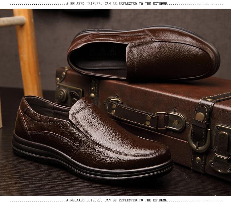 Herrskor i mjukt läder, avslappnade oxläderskor för pappa - Vårkollektion, mjuk sula, affärsmässig rund tå (Modell 9886)