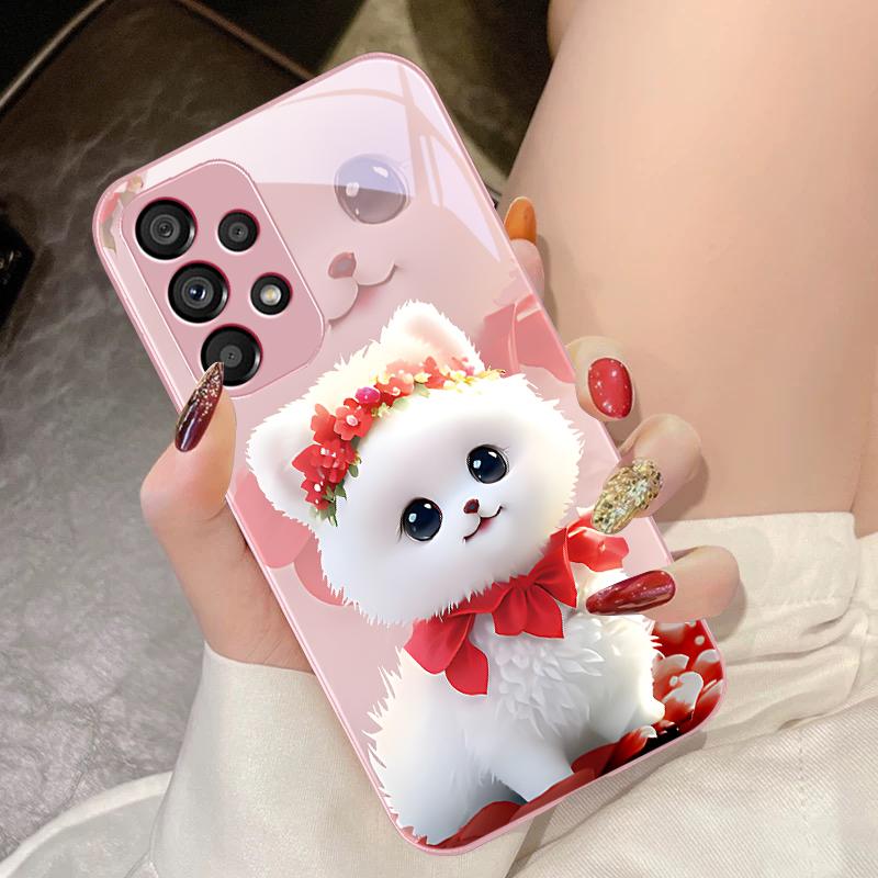 Cute Little Dog Green For Samsung Galaxy S10 4G S20 11E 30 S21 21Fe 22 S24 Pro S23 Ultra 5G S8 S9 Tempered Glass Phone Case