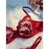 New Underwear Three-point Sexy Mesh Embroidery Perspective European and American Erotic Underwear Set Lace Female Temptation