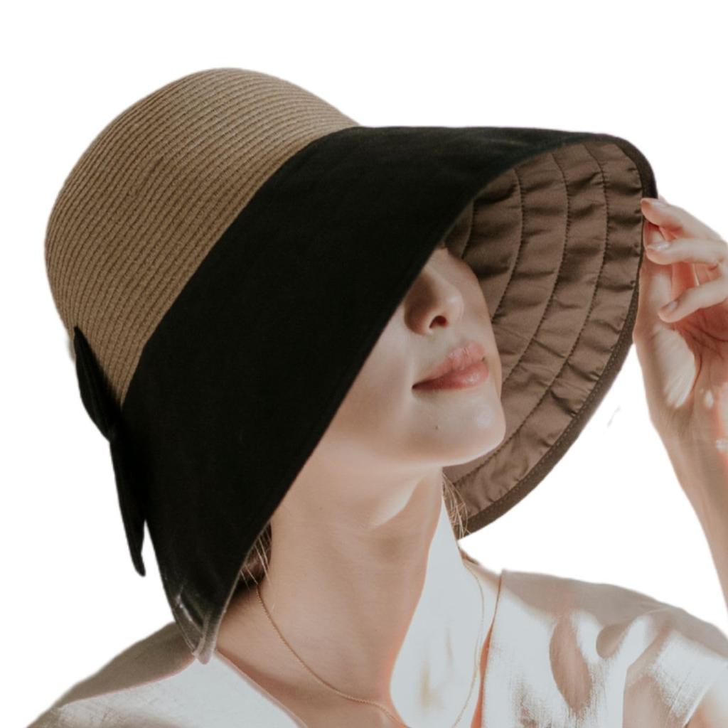 Moonbat Wide Brim Parasol Hat with Paper Big Sun UPF Chin Deep Black Braid, Ribbon, Protection, 50, Washable, Strap, Ribbon, 65890,