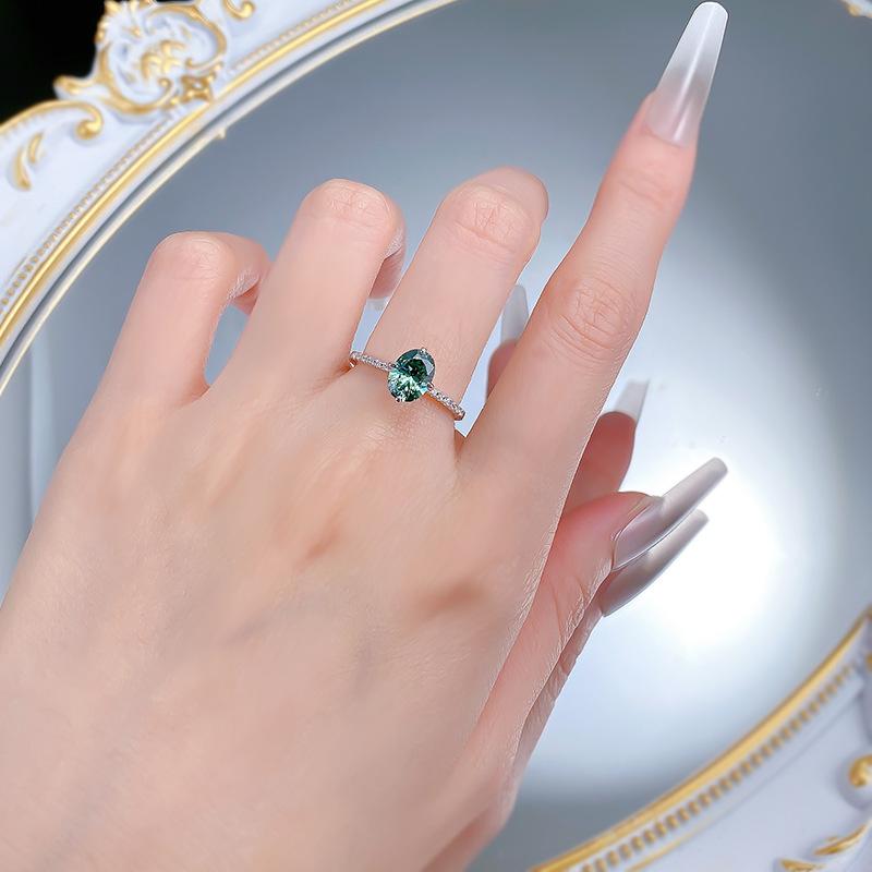 Jewelry Wind Daily 6 * 8Mm Tourmaline Green Dove Egg Ring Female