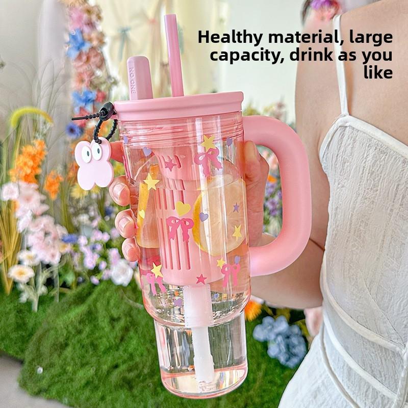 Summer Cute Portable Large Capacity Milk Tea Cup With Handle For Outdoor And Car Use