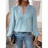 Women Solid Color Long Sleeve Top Luxury Lace Hollowed V-Neck Shirt Office Lady Elegant Daily Blouse