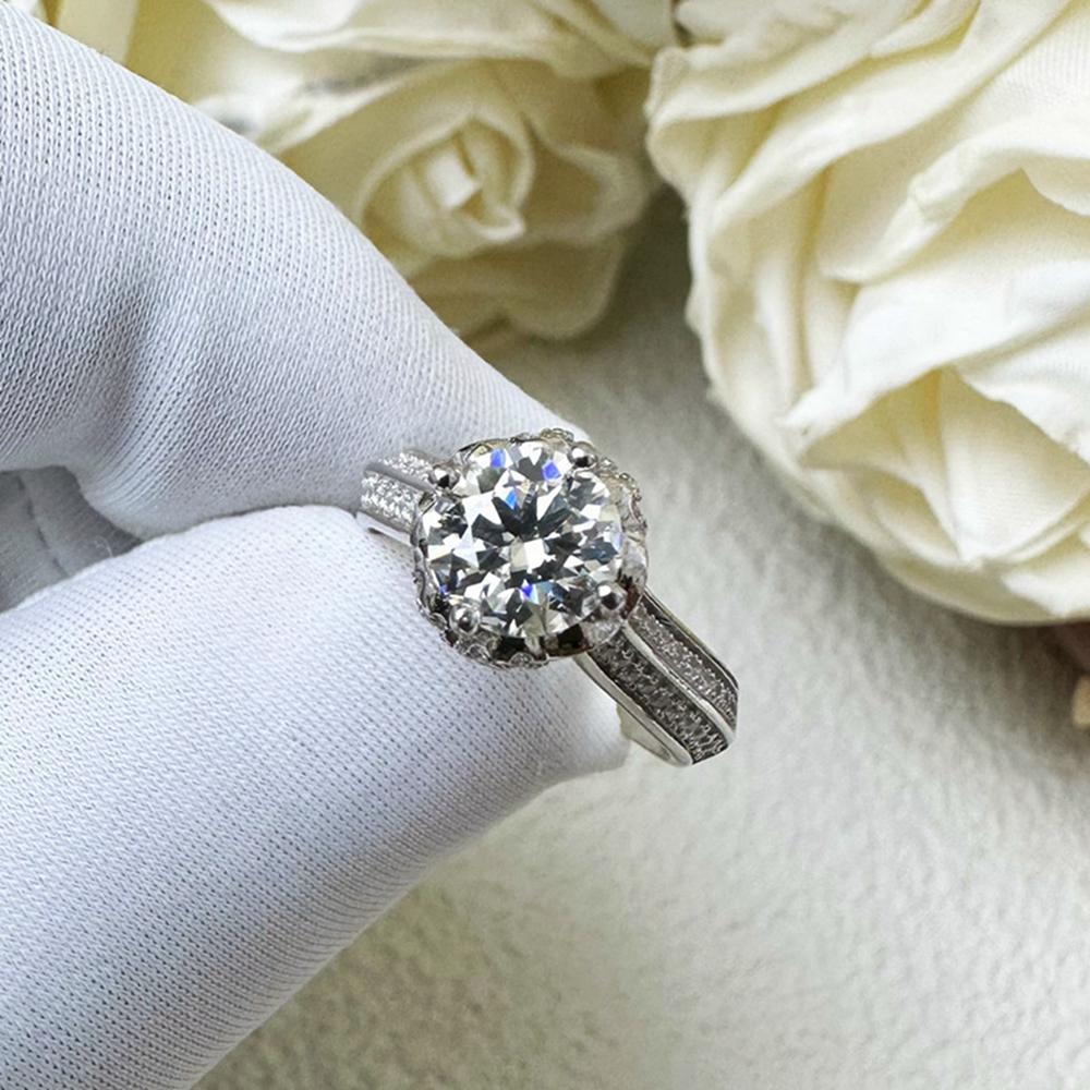 Vinregem Eleganter 100% 925 Sterlingsilber 3EX VVS1 D Farbe Rundschliff 6,5 MM 1 CT Echte Moissanit Diamanten Ring Hochzeit Verlobung Feiner Schmuck Geschenke
