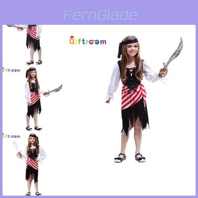 Adorable Girls Pirate Costume For Halloween Cosplay Featuring Polyester Fabric And Magical Elements