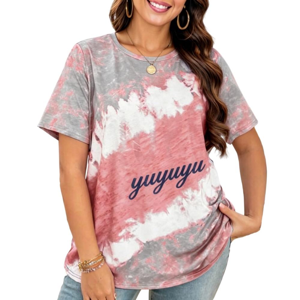 Tie-Dye Letter Lockeres T-Shirt für Damen! 2026 Sommer Neu Übergröße, Lässiges Vielseitiges Schlank geschnittenes Oberteil