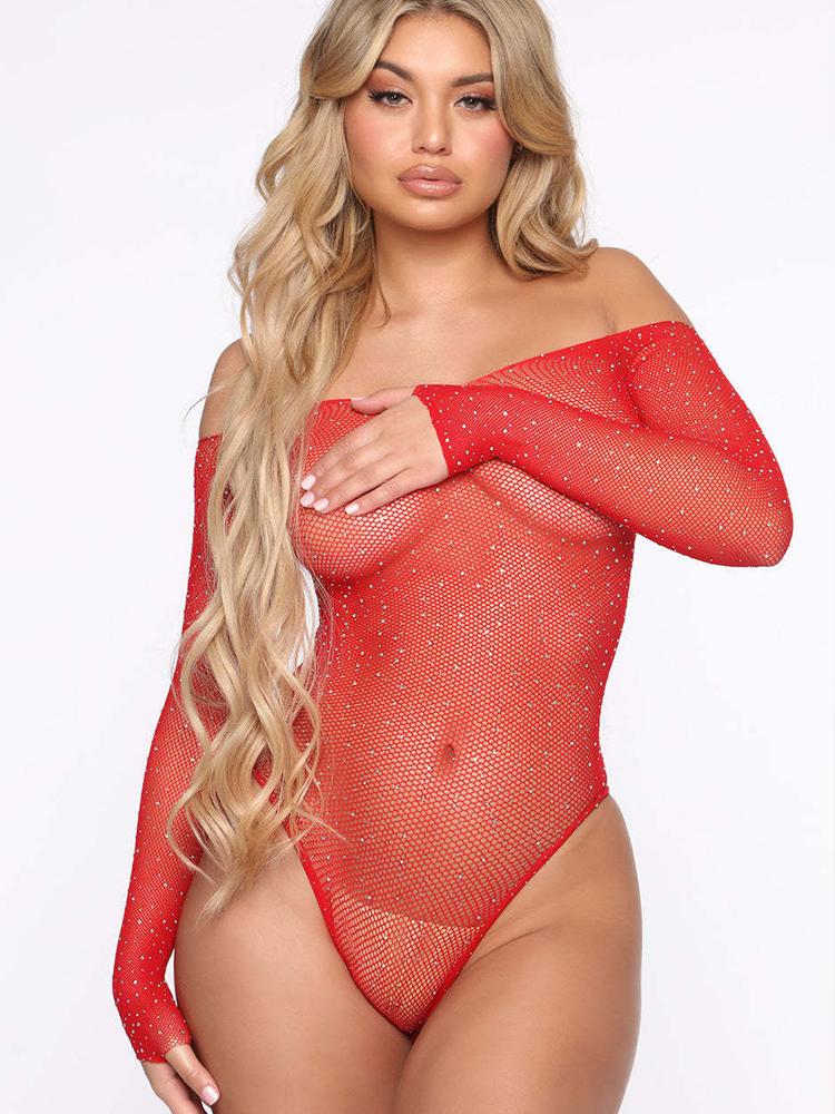 Lenjerie Fierbinte Sexy Cristal Strălucire Stras Curcubeu Body Pentru Femei Erotic Transparent Gol Plasă de Pește Teddy Transparent
