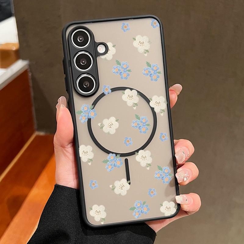 Little Flowers Pattern Magnetic Case For Samsung Galaxy S26 S25 S24 S22 Ultra S24 S23 S25 FE For Magsafe Hard Matte Phone Cover