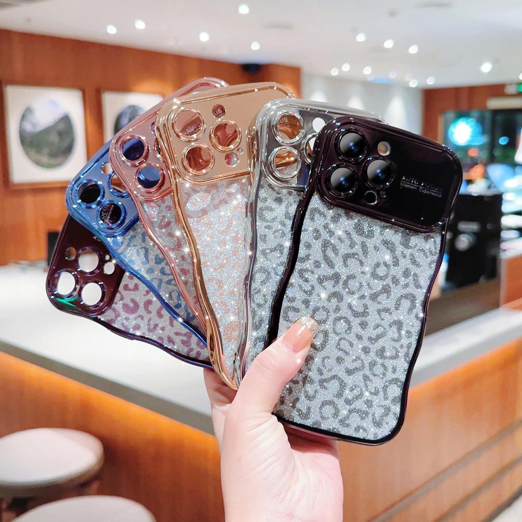 Leopard Print Glitter Electroplated Phone Case for iPhone 14 Pro/16/11/17PM