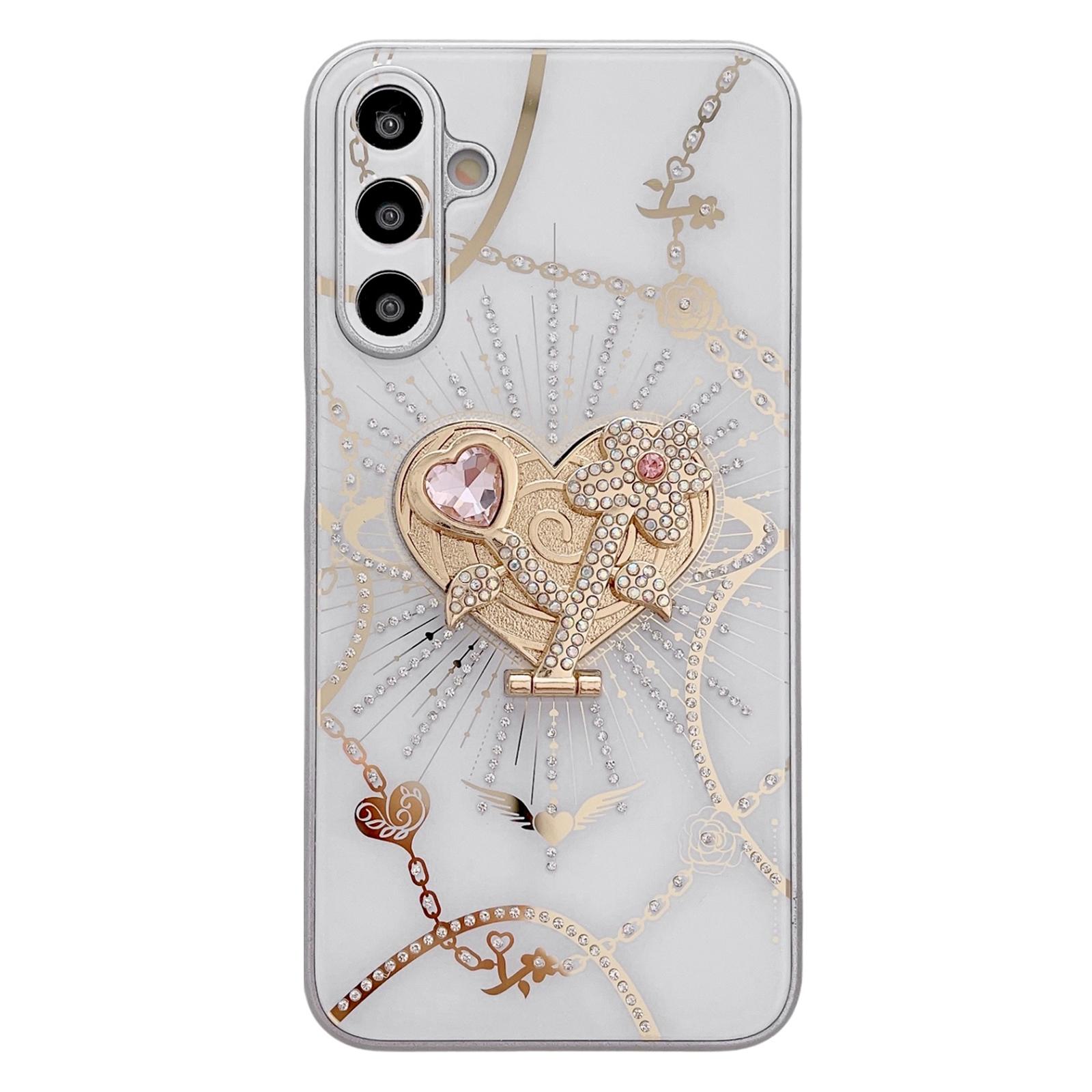 

For Samsung Galaxy A16 4G/5G Case Kickstand TPU+PC Rhinestones Decor Phone Cover White