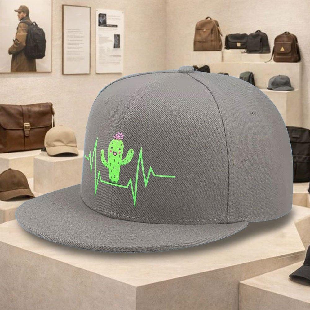 

Cactus Heartbeat Cute Cartoon Flat Brim Baseball Cap Casual Unisex Polyester Snapback Sun Visor Hat One Size
