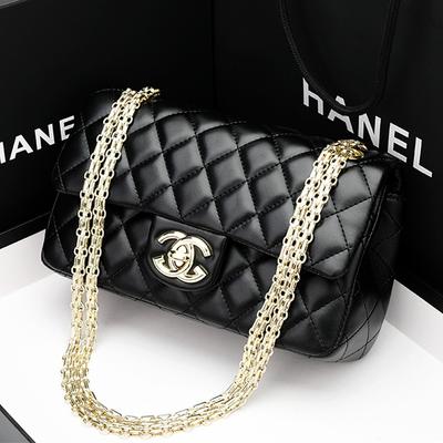 Leather Women's Bag Rhombus Chain Bag 2 New High-end Underarm Bag Fashionable Shoulder Messenger Bag