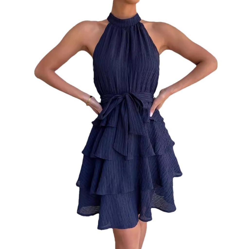 Independent Station Spring Summer European And American New Women'S Clothing Splicing Sleeveless Lotus Leaf Edge Dress