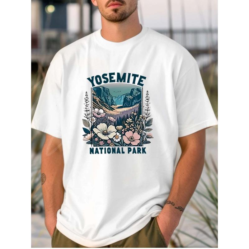 

European size White Men s T - shirt: Yosemite National Park Landscape Theme 4XL білий