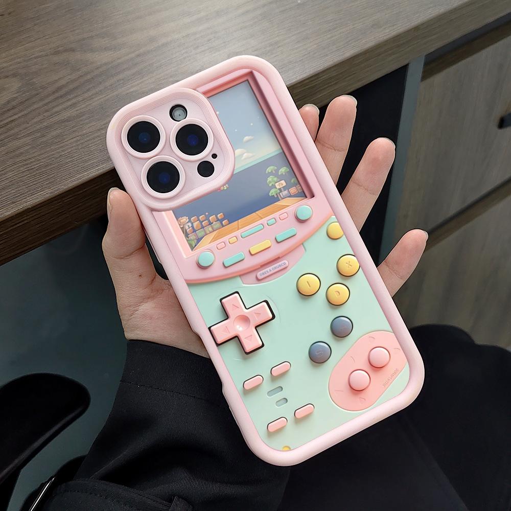 Pink Game Console 2D Pattern Phone Case Suitable for iPhone 17 16 15 14 13 12 11Pro/Max/Plus Anti Drop and Shockproof Back Cover