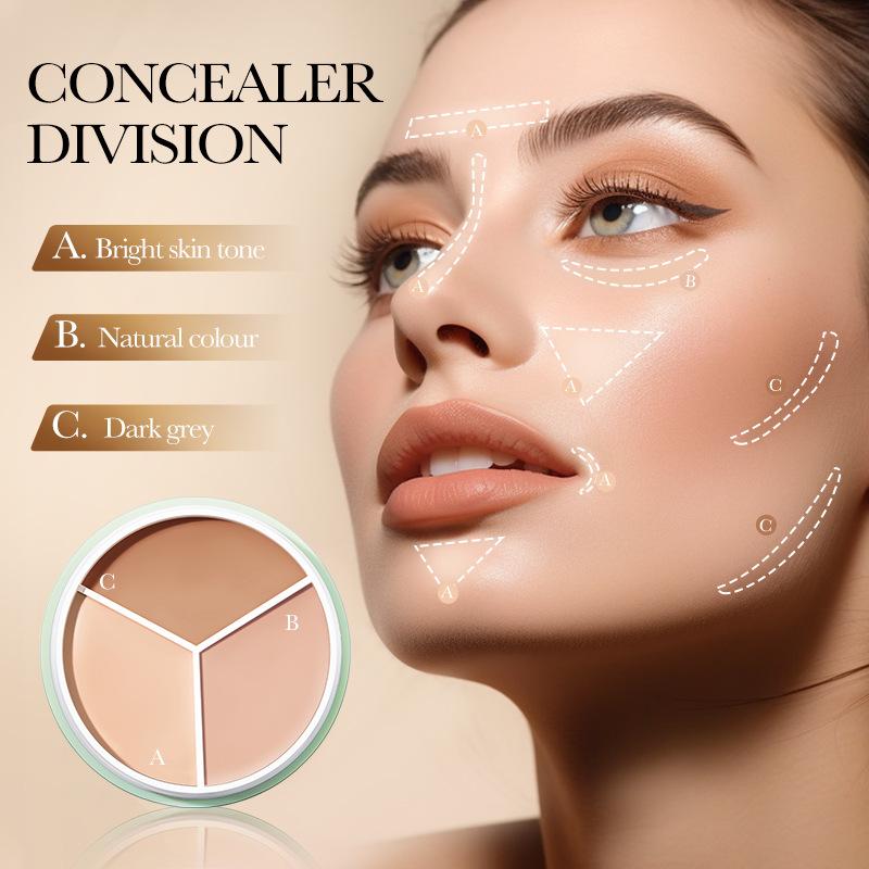 3 Color Concealer Palette For Face Contouring, Dark Circles Blemish Coverage, Creamy Highlighting Universal Skin 10.5g