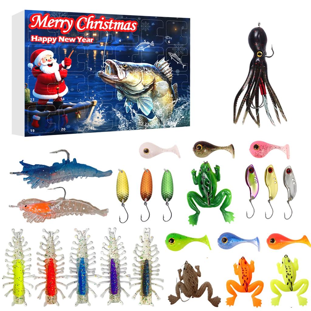 3D 24pc Advent Calendar Fishing Christmas Countdown, Fishing Tackle Advent Calendar For FishAdult Men Teen Boys, Xmas Surprise Gift