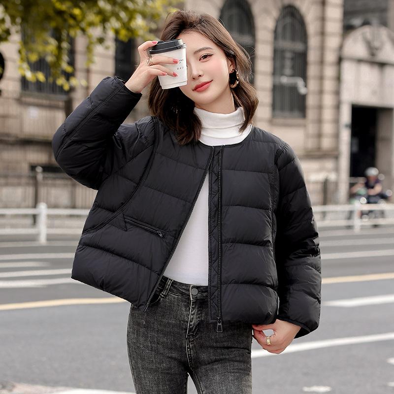 Neue koreanische Baumwolljacke für den Winter, leichte und lockere koreanische Freizeit- und modische Baumwolljacke ohne Kragen, warme Baumwolljacke