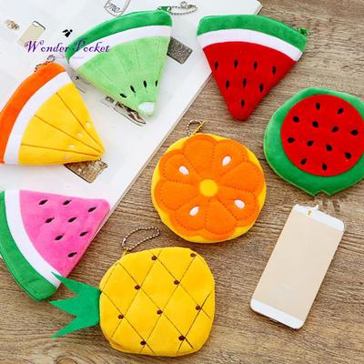 Wonder Pocket Watermelon Orange Fruit Shape Plush Keychain Pendant Coin Pocket Pouch Purse