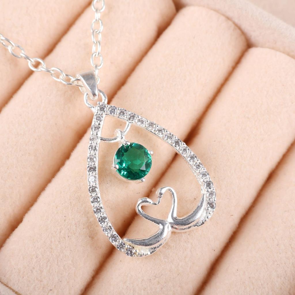 Chrome Diopside Gemstone 925 Sterling Silver Jewelry Zircon Heart Pendant 1.27" CZP-4-9