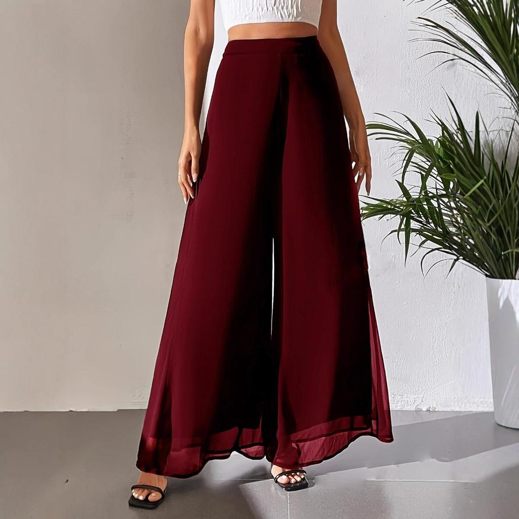 Women's Wide Leg Pants Casual Chiffon Loose Trousers for Summer
