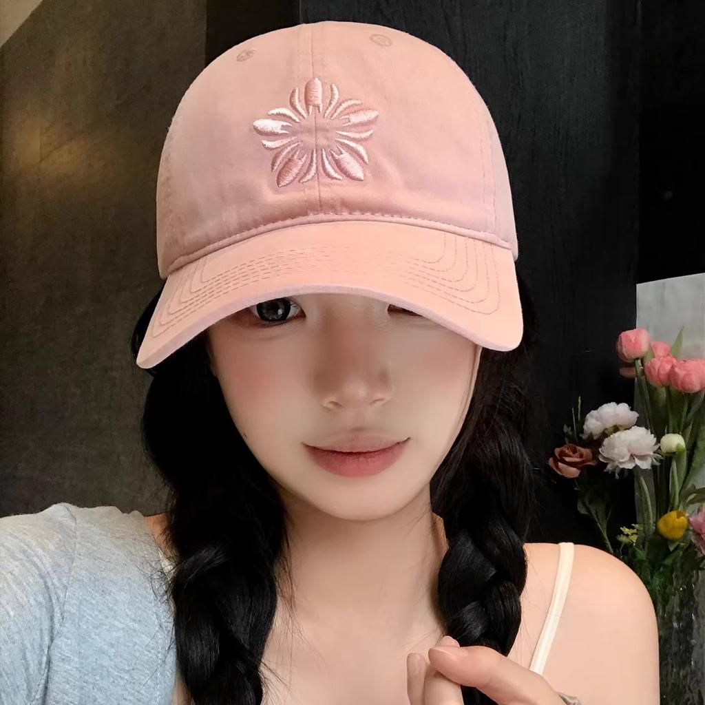 Zhang Yuanying Embroidered Flower Retro Solid Color Baseball Cap Showing the Face Small Versatile Wide Brim Sunshade Simple Cap