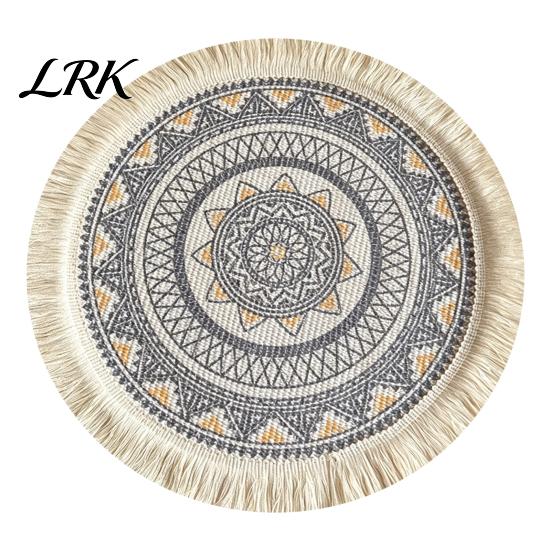 Pastoral Home Decor Mats Vintage Round Coasters, Cotton Linen Placemats, Soft Jute Rustic Style Coasters Tassels Drink Mats, Handwoven Table