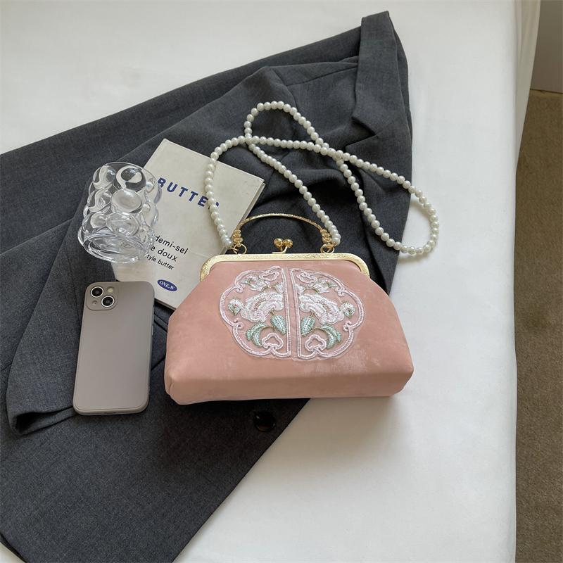 New Chinese Style Embroidered Pan Buckle Handheld Bag for Women Spring Satin Style Women's Bag Paired with Horse Face Skirt