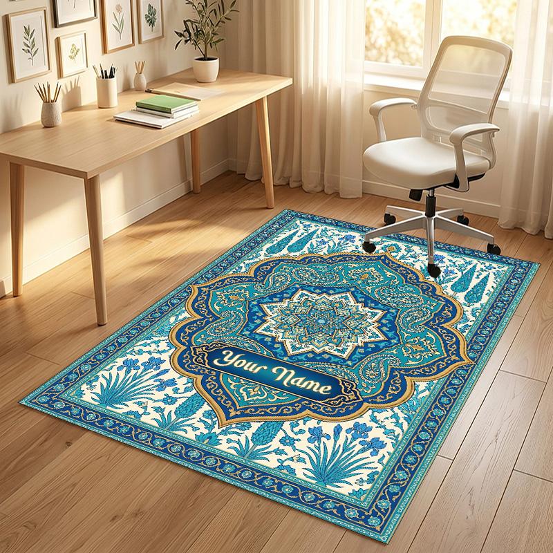 Elegant Theme Soft Crystal Velvet Rug Custom Name & Text Print Non Slip Floor Rug for Bedroom Living Room
