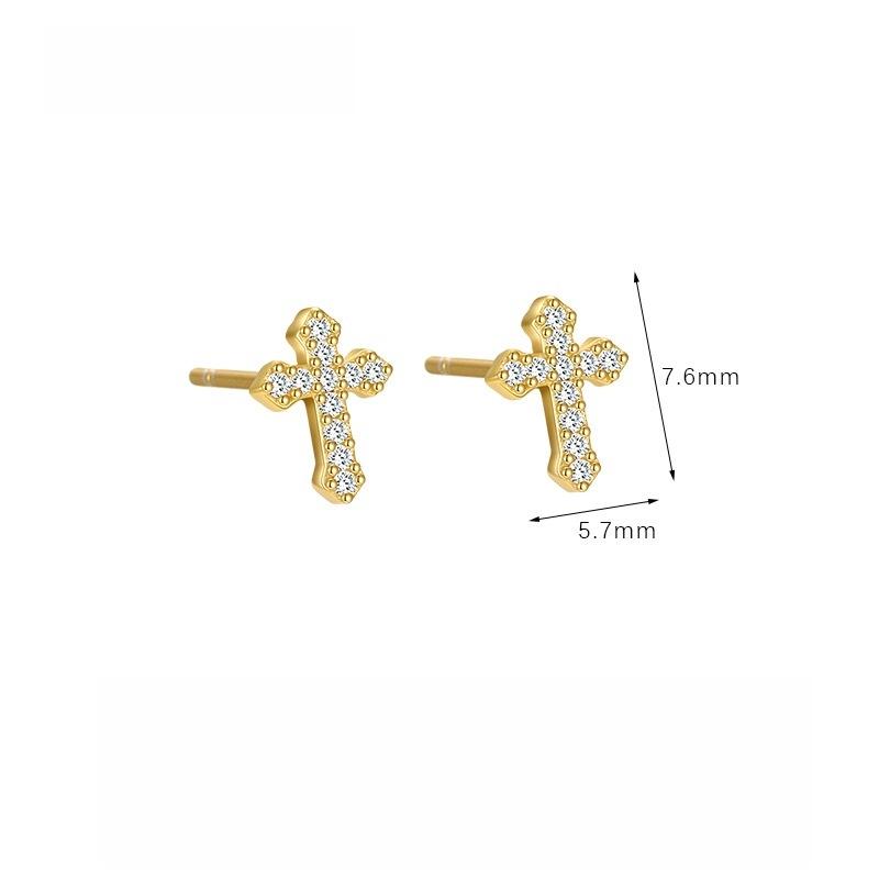 925 Sterling Silver Cross Stud Earrings Multi-Color Shiny CZ Crystal Minimalist Jewelry for Women Daily/Gift