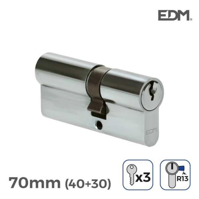Cilindru de ușă din nichel 70mm (40+30mm) cameră de bord r13 cu 3 chei incluse edm
