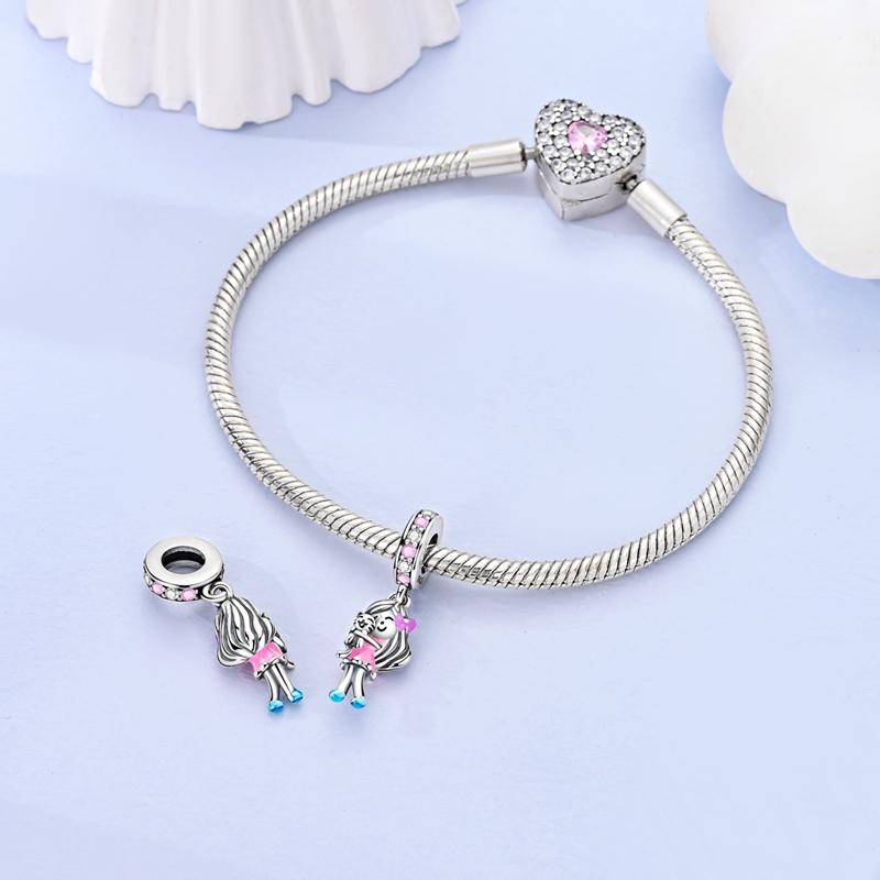 Original Charms Copper Cute Little Girl And Cat Pendants Fit Charms Plata Bracelets For Women Women Jewelry Making Diy
