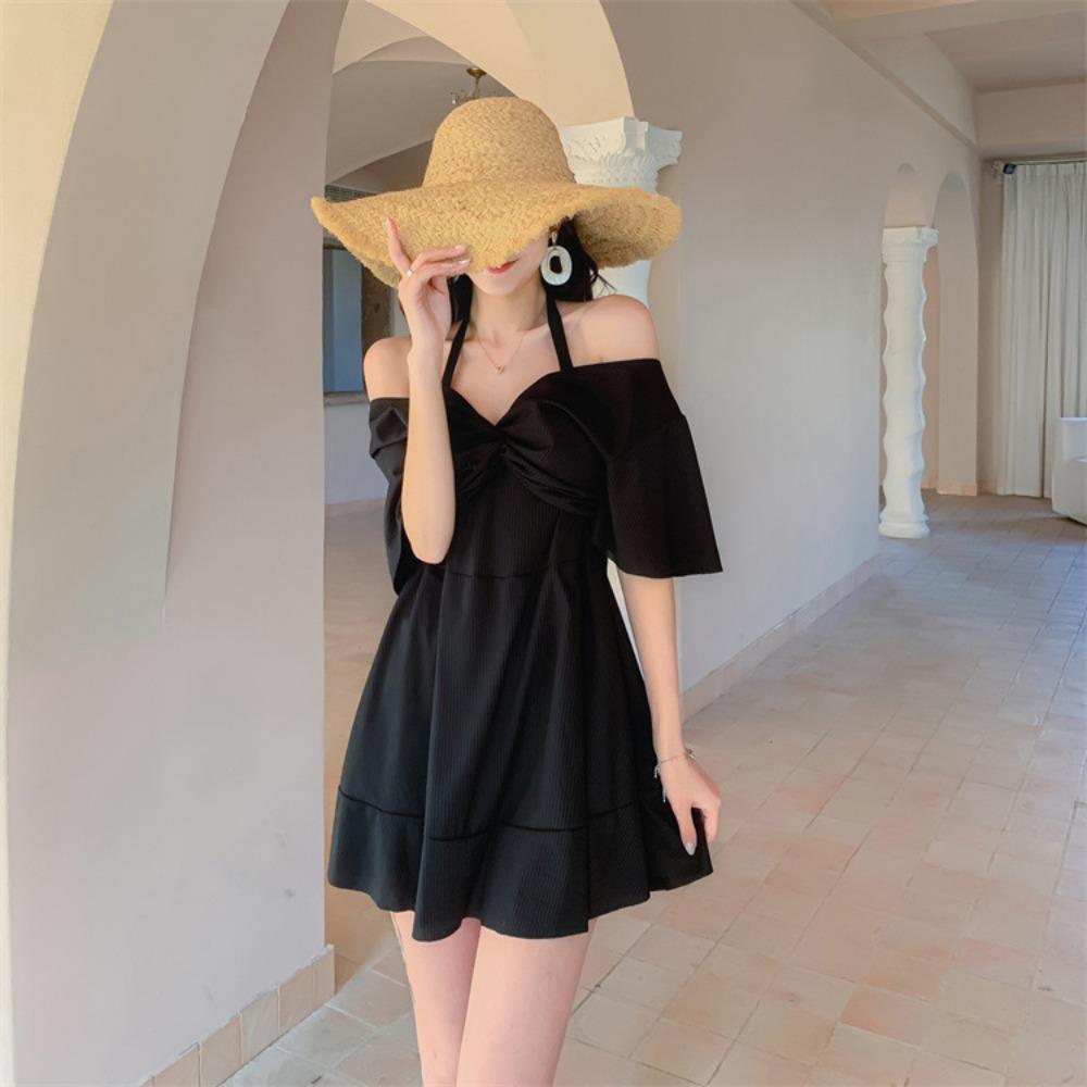 

Большой размер цельный купальник женский профессиональный консервативный тонкий купальник, закрывающий живот 2XL чёрный