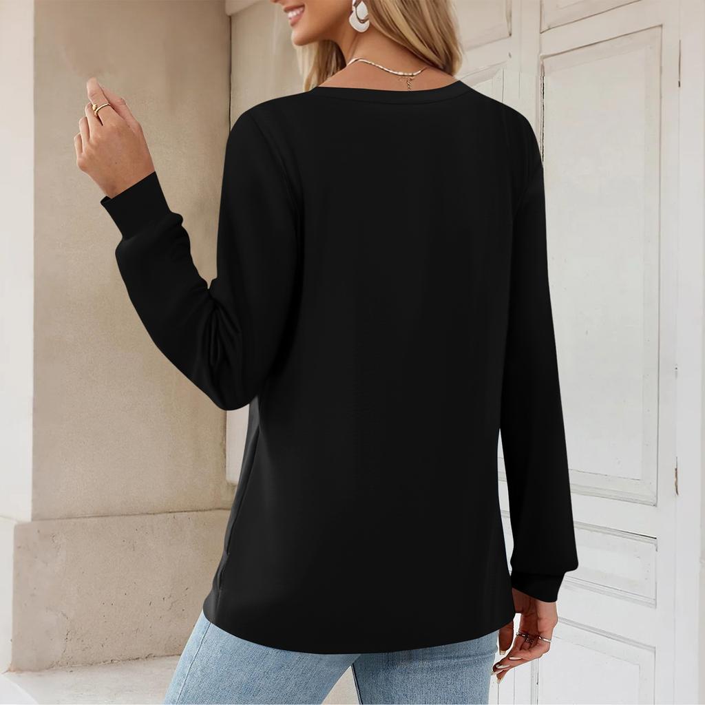 Women's T-shirt Solid Color V Neck Long Sleeve Top