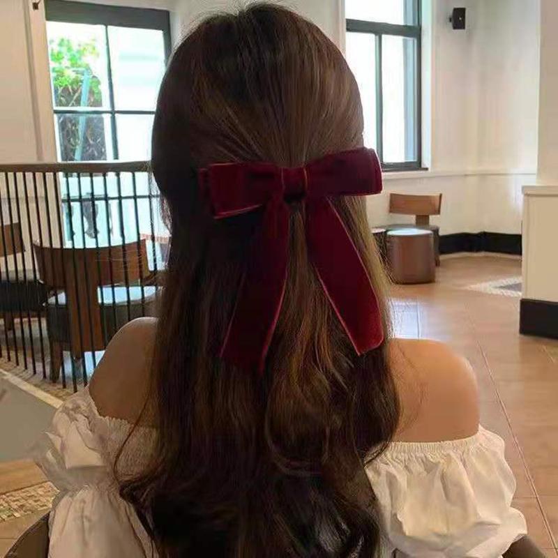 Vintage Velvet Bow Hairpins Barrettes For Women Girls Wedding Long Ribbon Korean Hair Clip Hairgrip Hair Accessories