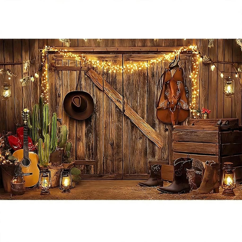 Tela de Fondo para Granero de Caballos del Oeste de Texas – Decoración Rústica para Fiestas y Fondo para Fotos-Tapiz