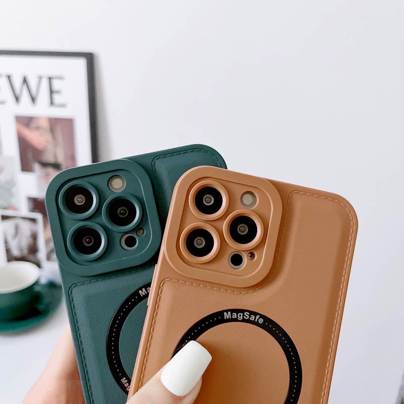 Luxury Magnetic Magsafe Wireless Charge Phone Case for iPhone 13 12 11 14 15 Pro Max 15 Plus Leather Silicone Shockproof Cover