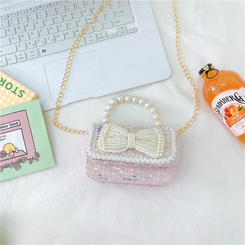 Adorable Children's Princess Pearl Mini Shoulder Bag With Cartoon Bow Design