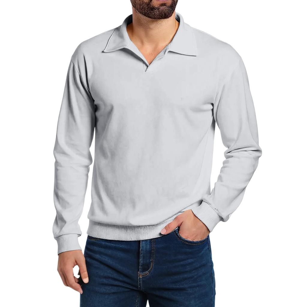 Men's Casual Collared Long-Sleeve Fleece Base Layer Top